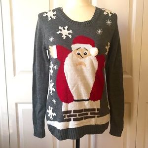 Carolyn Taylor Gray Christmas Santa Sweater Size S Textured Snowflakes